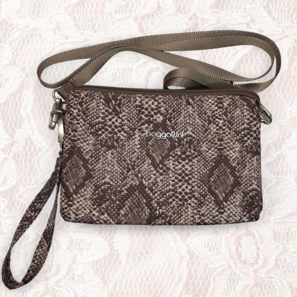 Baggallini Only Mini Crossbody Wristlet Tan Python Print NWOT